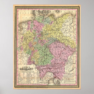 Poster Carte ancienne de l'Allemagne, 1853