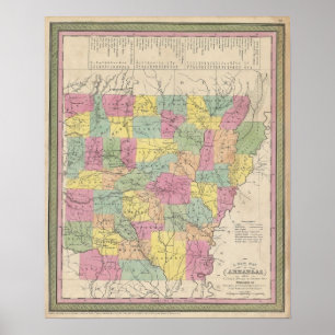 Poster Carte ancienne de l'Arkansas, 1853
