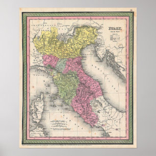 Poster Carte ancienne de l'Italie du Nord, 1853
