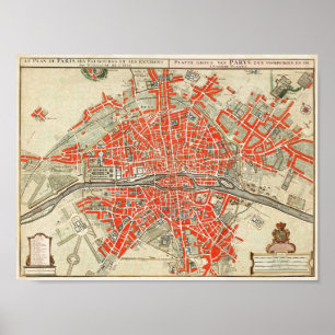 Poster Carte ancienne de Paris France (1721–1774)