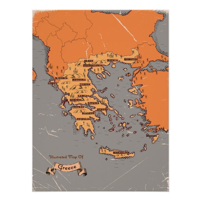 Poster Carte ancienne des comtés de Grèce (Devant)