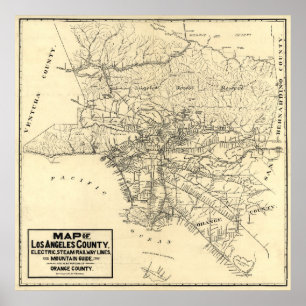 Poster Carte ancienne du comté de Los Angeles, Californie