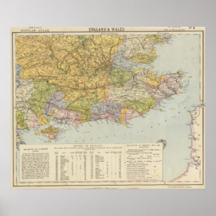 Poster Carte Angleterre, Pays de Galles 6 de ligne de