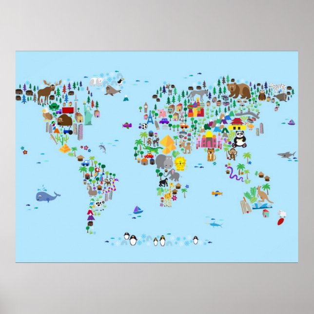 Poster Carte animale du monde (Devant)