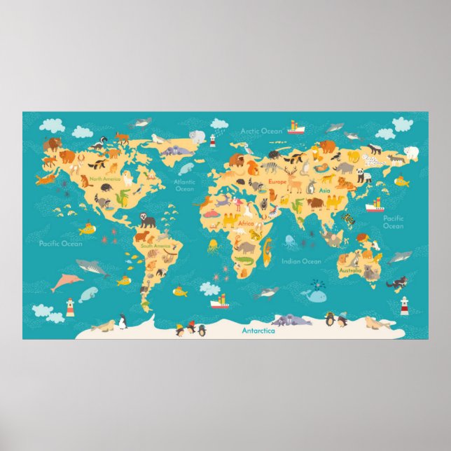 Poster Carte animale du monde pour les enfants (Devant)