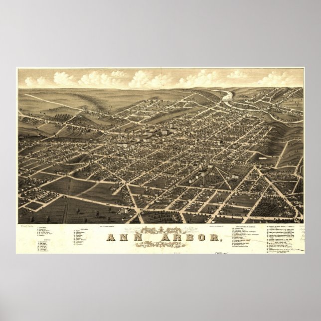 Poster Carte Ann Arbor Birdseye (Devant)
