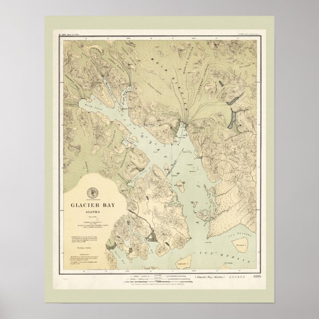 Poster Carte antique Carte marine de Glacier Bay Alaska (Devant)