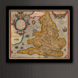 Poster Carte antique d'Angleterre de 1573