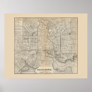 Poster Carte antique de Baltimore Maryland 1866