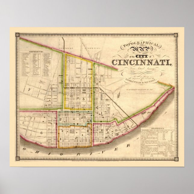 Poster Carte antique de Cincinnati Ohio (Devant)
