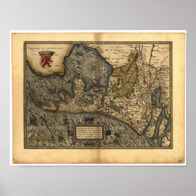 Poster Carte antique de Hollande, le Pays-Bas 1570 A.D. (Devant)