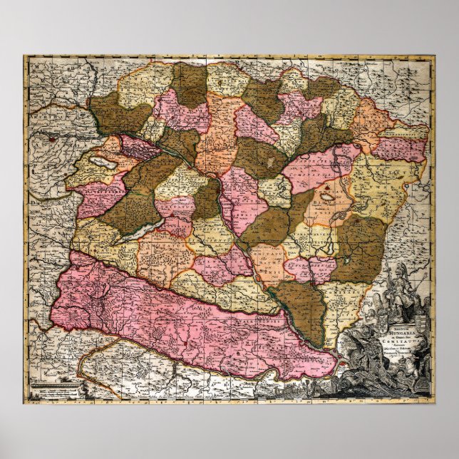 Poster Carte antique de Hongrie (Devant)