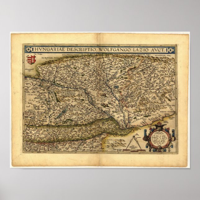 Poster Carte antique de Hongrie ORTELIUS ATLAS 1570 A.D. (Devant)