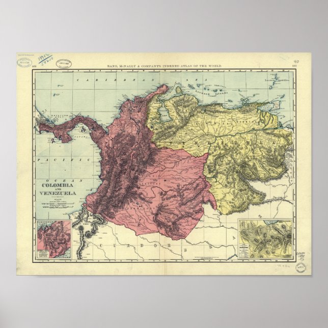 Poster Carte antique de la Colombie et du Venezuela 1898 (Devant)