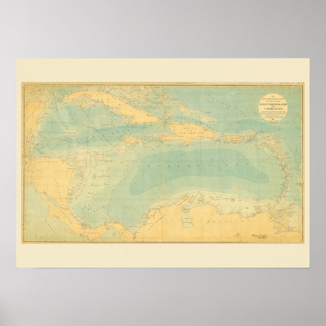Poster Carte antique de la mer des Caraïbes (Devant)