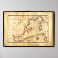 Carte antique de la mer Méditerranée occidentale