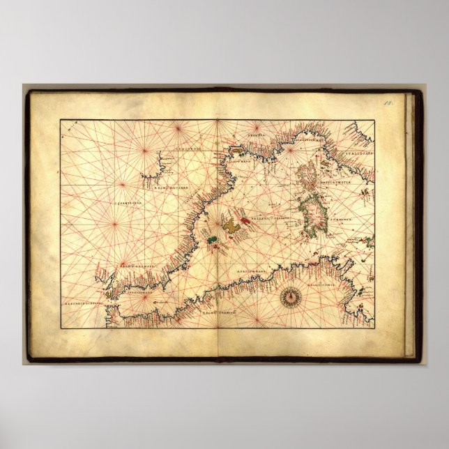 Poster Carte antique de la mer Méditerranée occidentale (Devant)