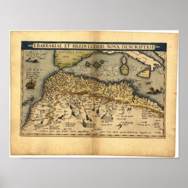 Poster Carte antique de l'Afrique du Nord ORTELIUS ATLAS  (Devant)
