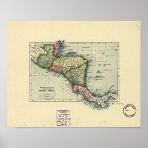 Poster Carte antique de l'Amérique centrale - 1902
