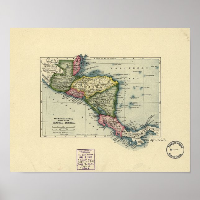 Poster Carte antique de l'Amérique centrale - 1902 (Devant)