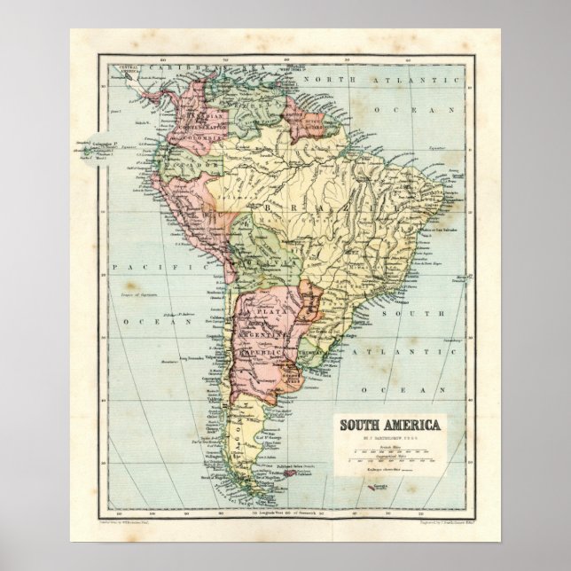 Poster Carte antique de l'Amérique du Sud (Devant)