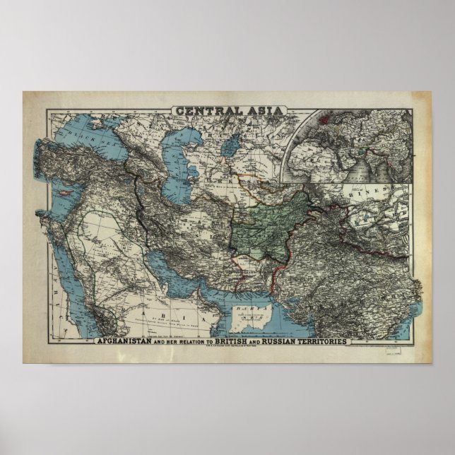 Poster Carte antique de l'Asie Centrale 1885 (Devant)