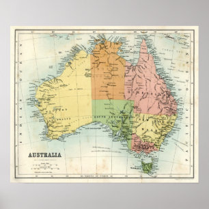 Poster Carte antique de l'Australie