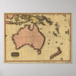 Poster Carte antique de l'Australie et de la Nouvelle