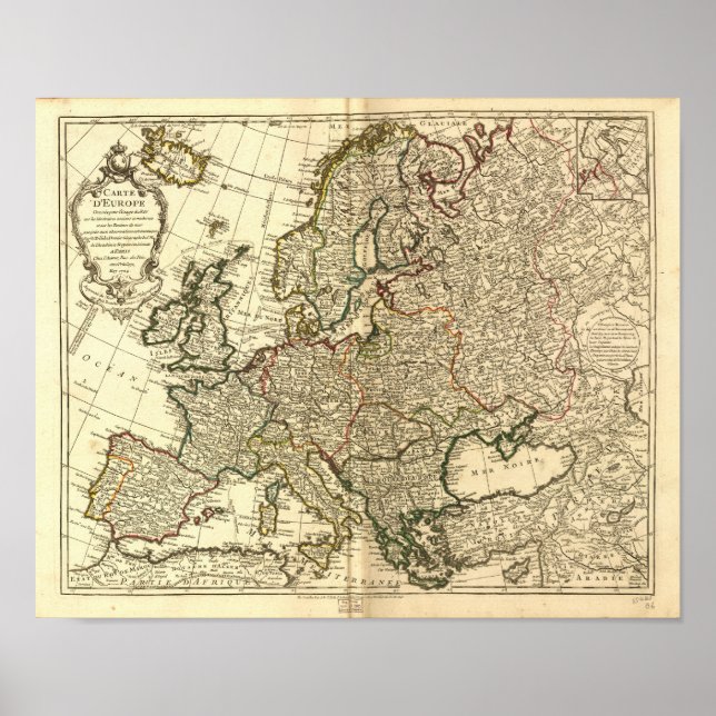 Poster Carte antique de l'Europe 1769 (Devant)
