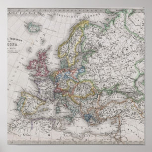 Poster Carte antique de l'Europe circa 1862