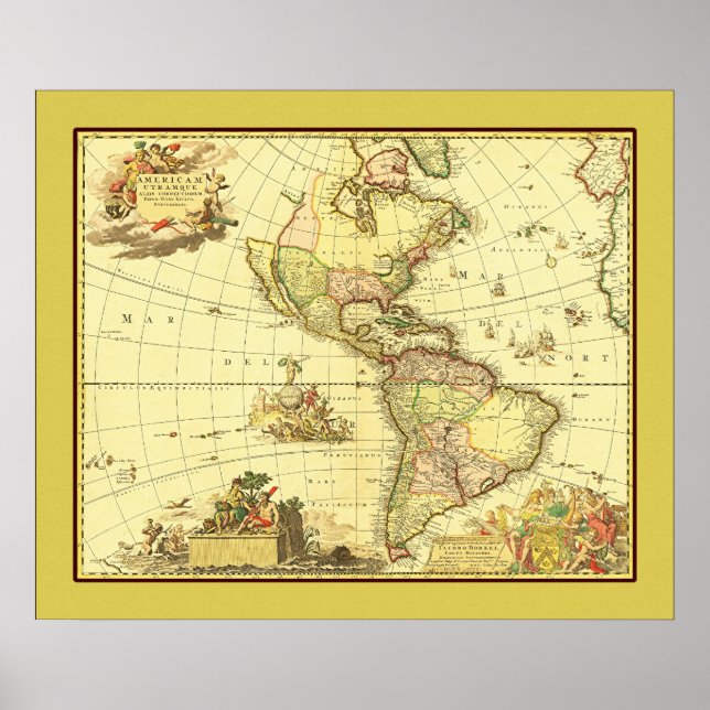 Poster Carte antique de l'hémisphère occidental ~ 1700's (Devant)