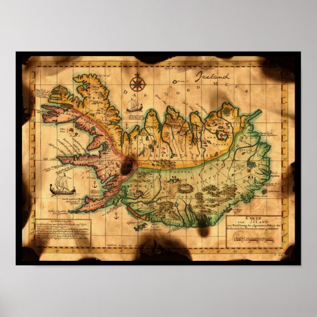 Poster Carte antique de l'Islande (Devant)