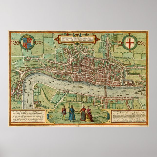 Poster Carte antique de Londres par Braun & Hogenberg (Devant)