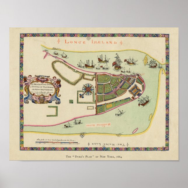 Poster Carte antique de Long Island New York (Devant)