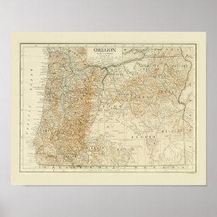 Poster Carte antique de l'Oregon