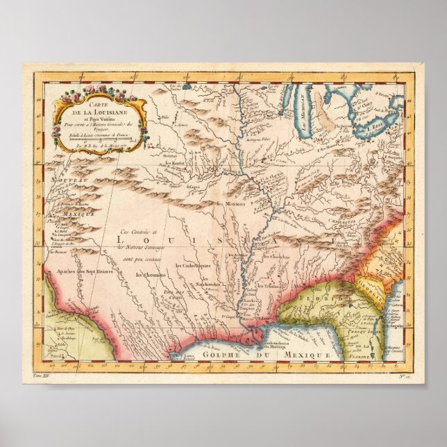 Poster Carte antique de Louisiane 1760 (Devant)