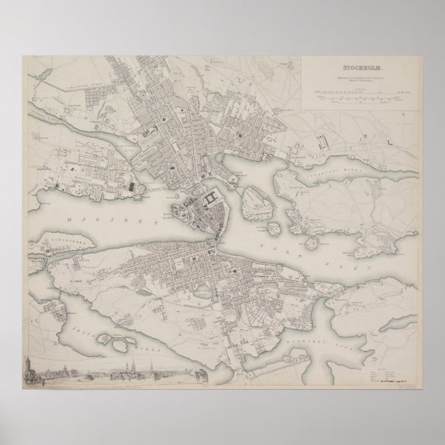Poster Carte antique de Stockholm, Suède (Devant)