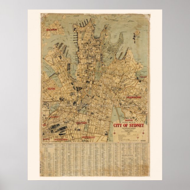 Poster Carte antique de Sydney Australie (Devant)