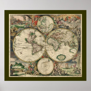 Poster Carte antique de Vieux Monde de l'affiche du monde