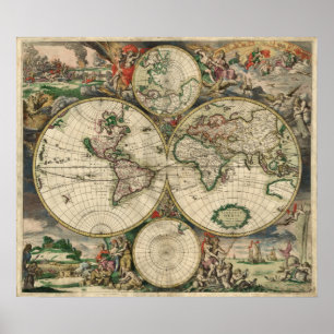 Poster Carte antique de Vieux Monde de l'affiche du monde