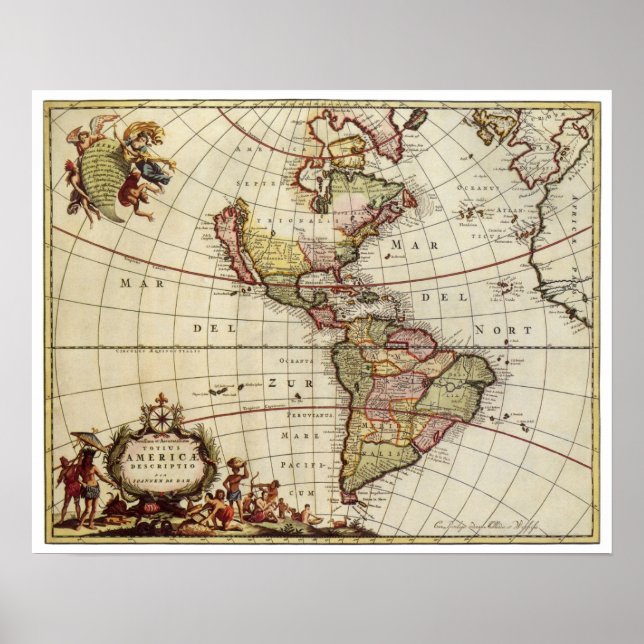 Poster Carte antique des Amériques par Johannes De Ram (Devant)