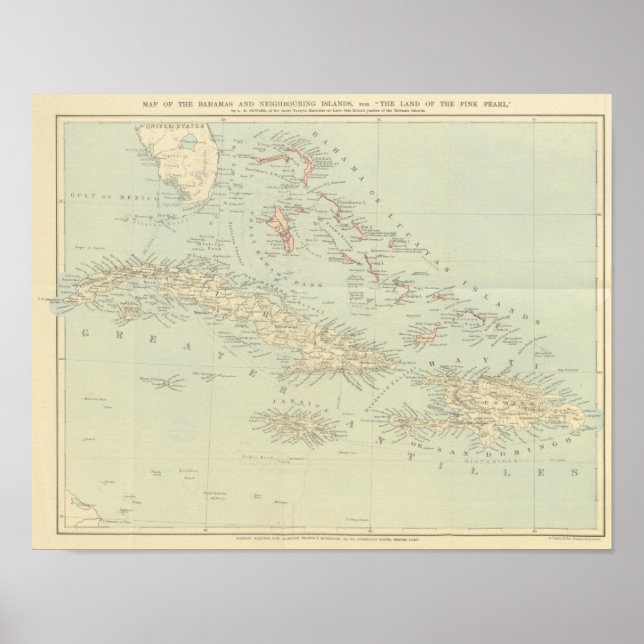 Poster Carte antique des îles Bahama (Devant)