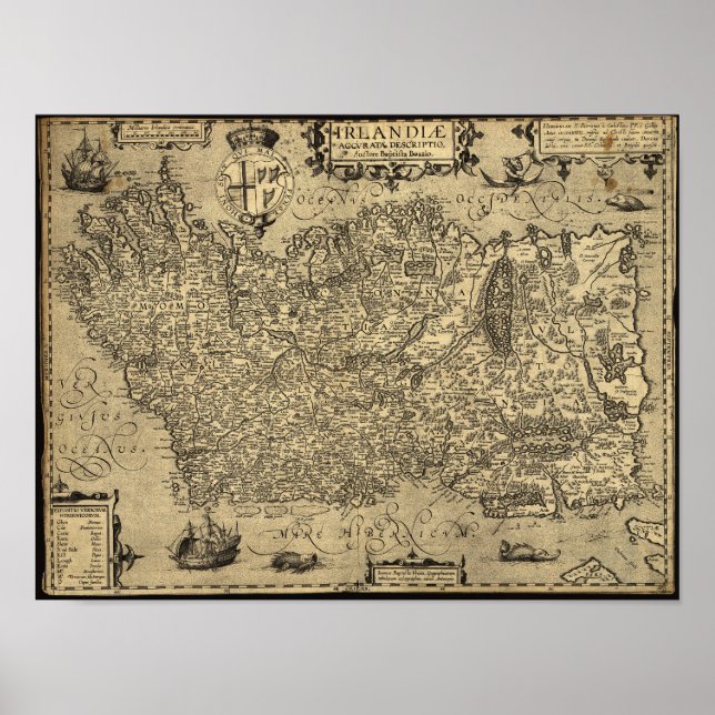 Poster Carte antique d'Irlande 1606 (Devant)