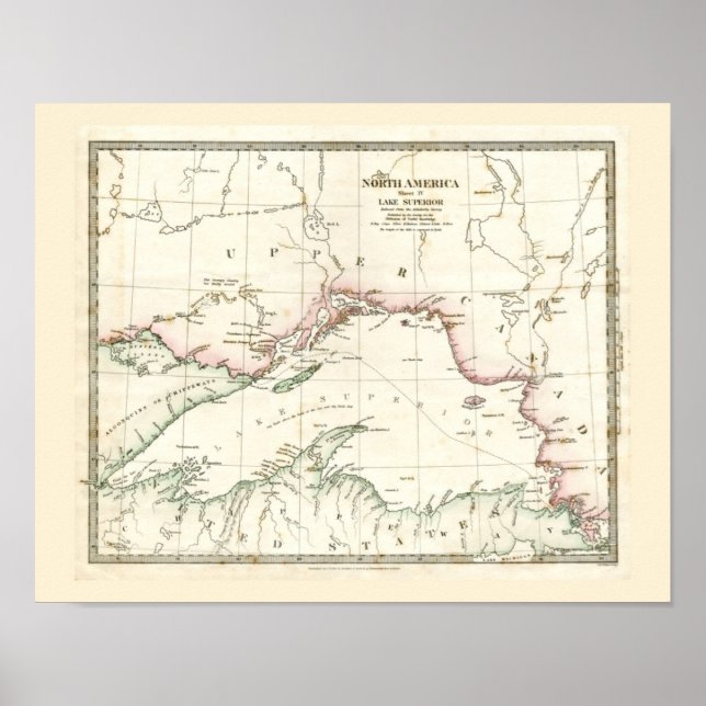 Poster Carte antique du lac Supérieur (Devant)
