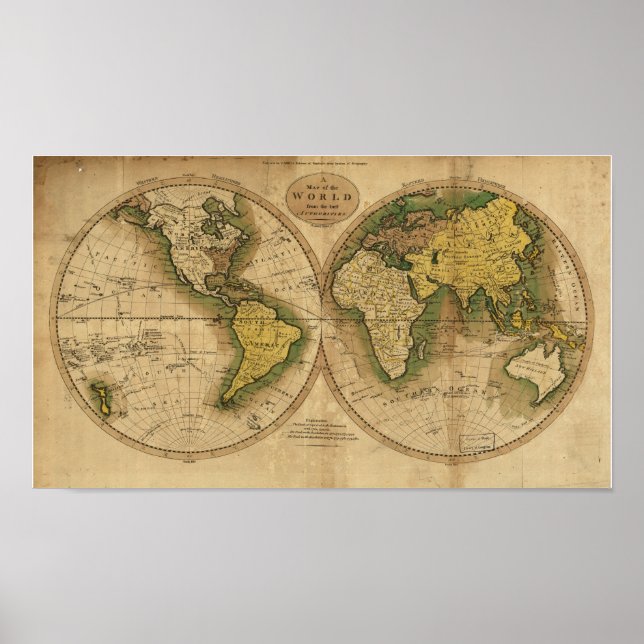 Poster Carte antique du monde - 1795 (Devant)