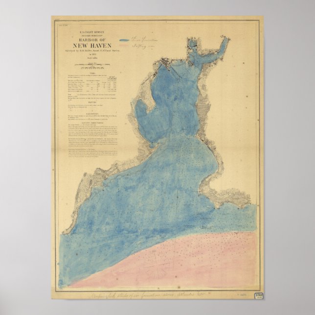 Poster Carte antique du port de New Haven Connecticut (Devant)
