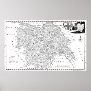 Poster Carte antique du Yorkshire