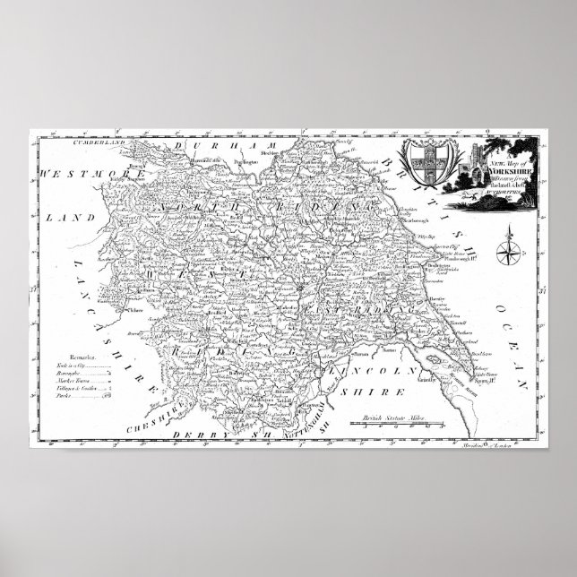 Poster Carte antique du Yorkshire (Devant)