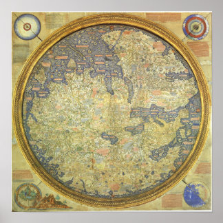 Poster Carte Antique Fra Mauro Asie Afrique Europe