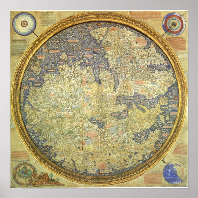 Poster Carte Antique Fra Mauro Asie Afrique Europe (Devant)